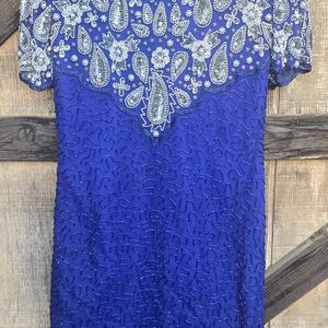 Laurence Kazar Sapphire Blue Beaded Embellished Tunic